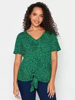 M&Co Green Aniaml Tie Hem Jersey Top, Green, Size 10, Women