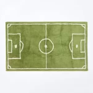 Cotton Tufted Washable Football Pitch Kids Rug - Green - Homescapes