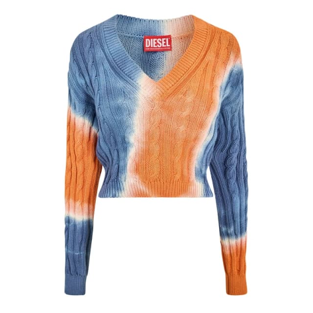 Diesel Womens Janel Maglia Knitted Hoodie Orange+Blue female 6