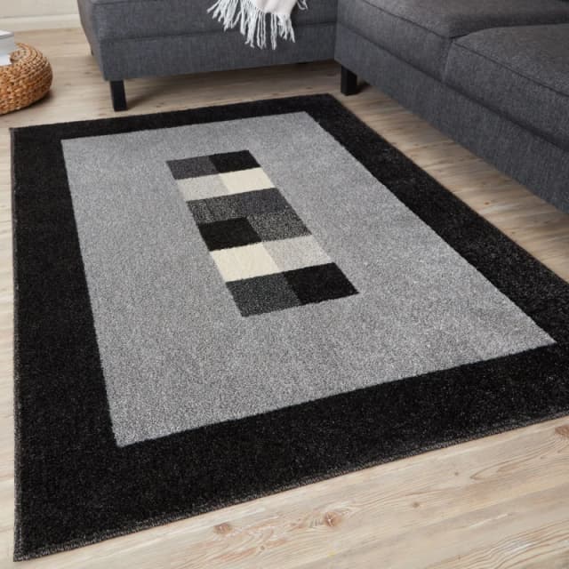 THE RUGS Ephesus Collection Modern Rugs Grey Black 7439GB Size: 60cm x 240cm Black Unisex 60cm x 240 cm