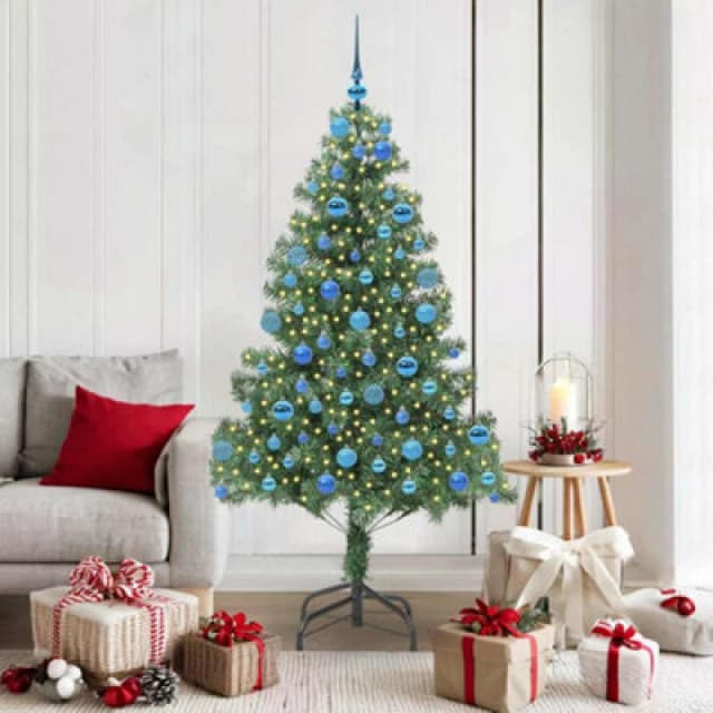 vidaXL Christmas Tree with 300 LEDs with Stand, Blue Balls Green 180cm PVC, Green 3396387