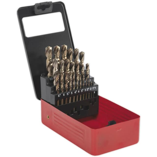 Loops 25 Piece Fully Ground HSS Cobalt Drill Bit Set - 1mm to 13mm - Split Point Tip Multi