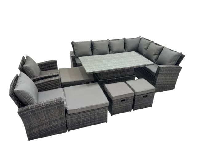 Fimous 12 Seat Rattan Garden Furniture Corner Sofa Set with 4 Footstool in Dark Grey Dark Grey Unisex