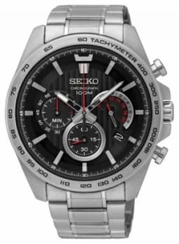 Seiko Mens Chronograph Silver Bracelet Black Dial Watch
