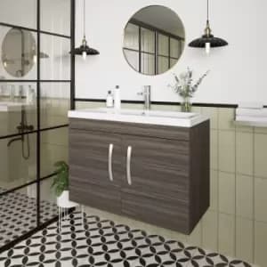 Nuie - Athena Wall Hung 2-Door Vanity Unit with Basin-1 800mm Wide - Anthracite Woodgrain