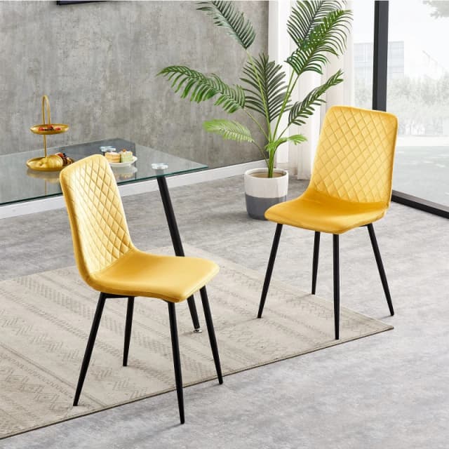 MCC DIRECT Set of 2 Designer Velvet Fabric Dining Chairs Metal Legs Lexi Chairs yellow LX0219