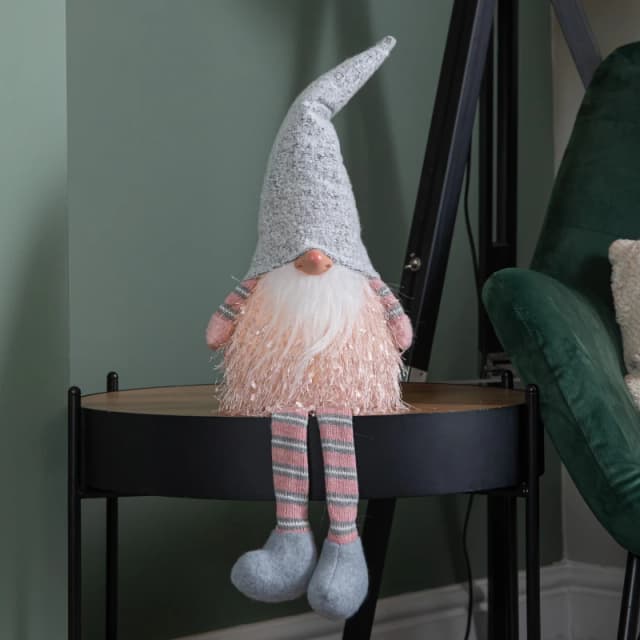 50cm Battery Operated Light up Male Christmas Gonk with Dangly Legs in Grey Hat