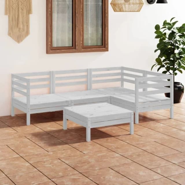 VIDAXL 5 Piece Garden Lounge Set Solid Pinewood White Vidaxl 8720286685754