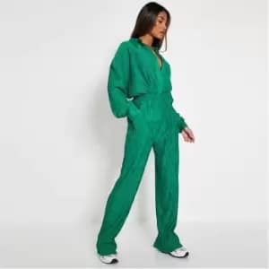 I Saw It First Crinkle Plisse Straight Leg Trousers - Green
