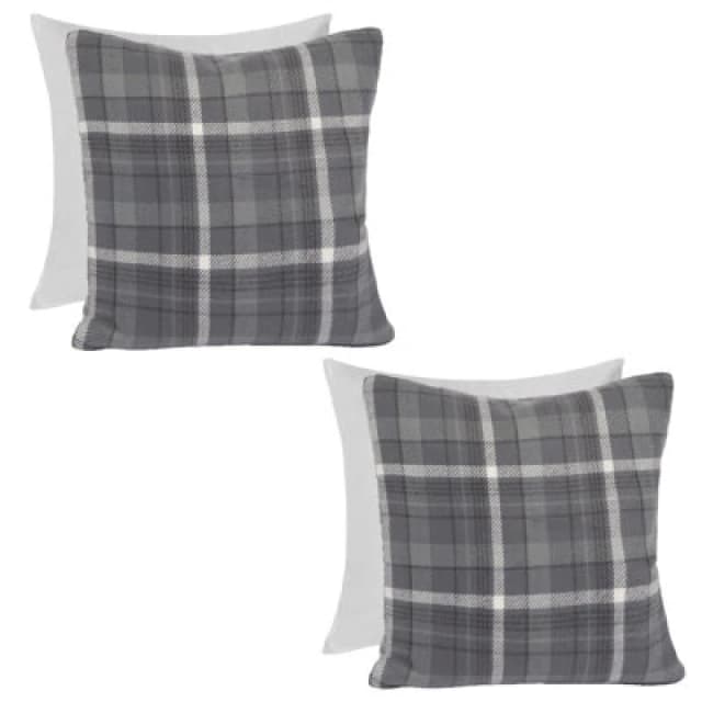 OHS OHS Woven Check Cushion Covers Tartan Pack of 2 Filled Case Pad Set in Charcoal Size: 45cm x 45cm Charcoal 45cm x 45cm Unisex 5027434208135