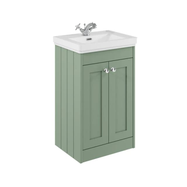 Balterley 500mm Floor Standing 2 Door Unit with Basin 1 Tap Hole - Satin Green Green Unisex