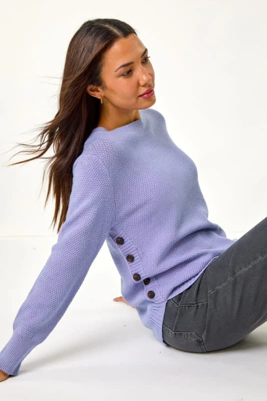 Roman Womens Textured Curved Hem Jumper in Violet Size: 12 Violet Female 12