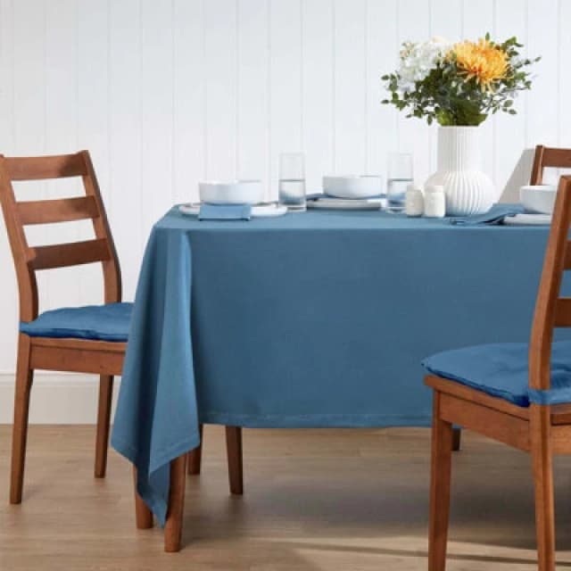 Homescapes Plain Cotton Tablecloth, 137cm x 228cm Mid Blue