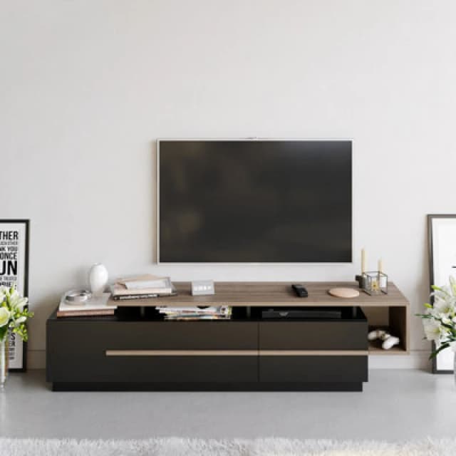 Decorotika Pia TV Stand TV Unit For Tvs Up To 60" Black & Walnut