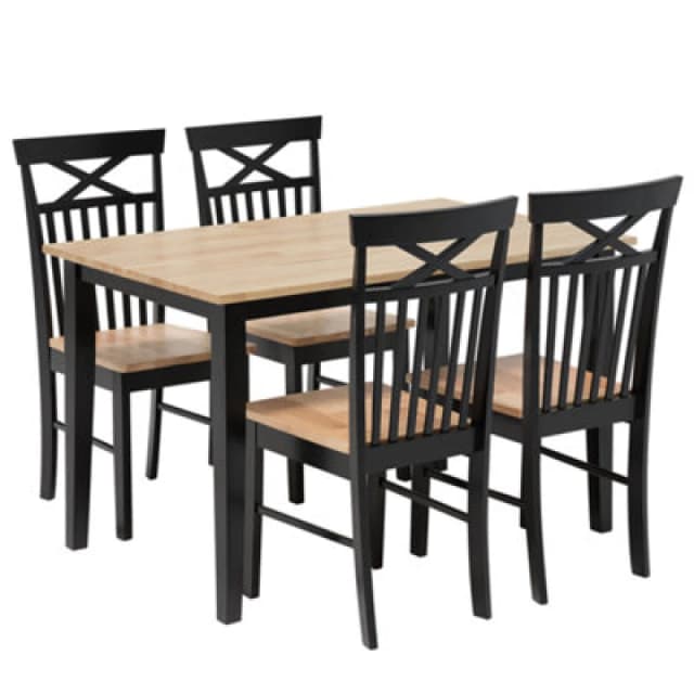 Beliani Dining Set Houston Wood Brown/ Black 4 Seater