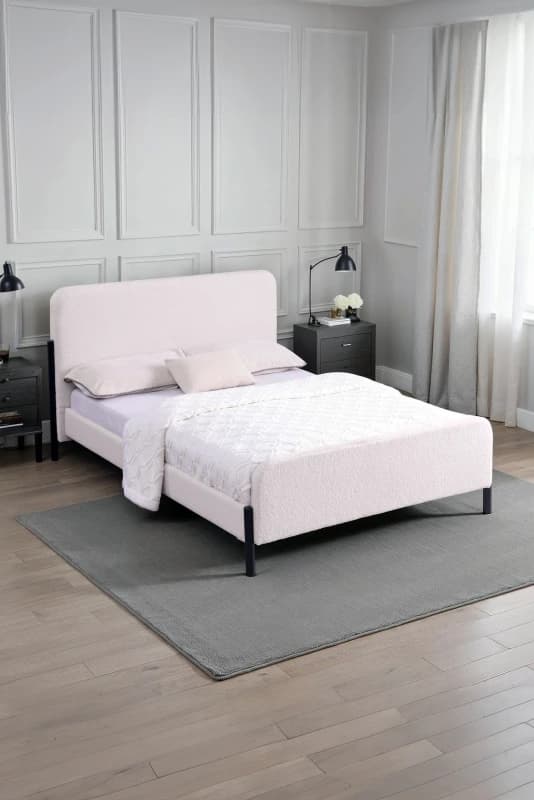 SlumberWorx Thetford Ivory Boucle Fabric Bed Frame