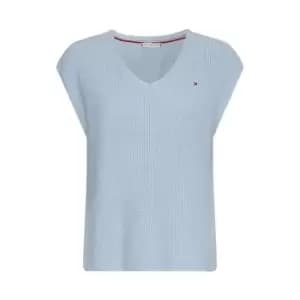 Tommy Hilfiger Textured V Neck Knitted Top - Blue