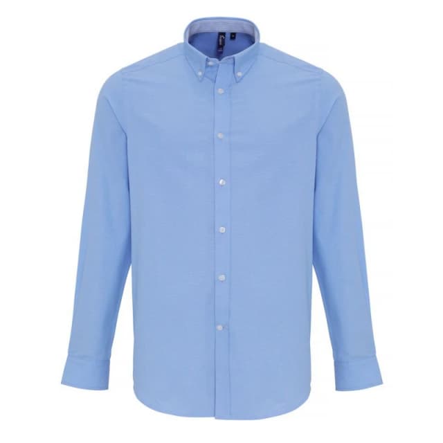 Premier Premier Men Cotton Rich Oxford Stripe Shirt in Light Blue Size: Small Light Blue S Male 5059269013820