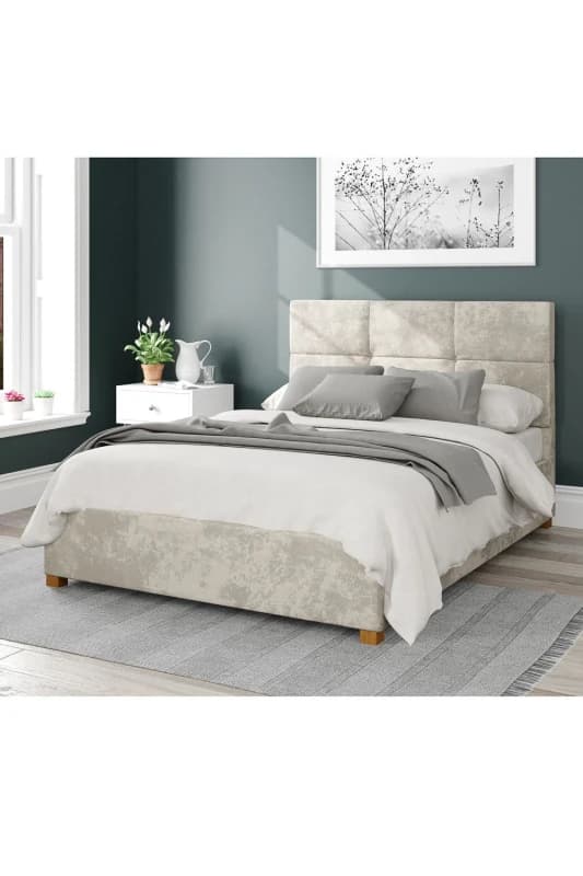 Aspire Aspire Caine Upholstered Ottoman Storage Bed, Mirazzi Velvet Fabric in Ivory Size: Double Ivory Double Unisex 5057632188137
