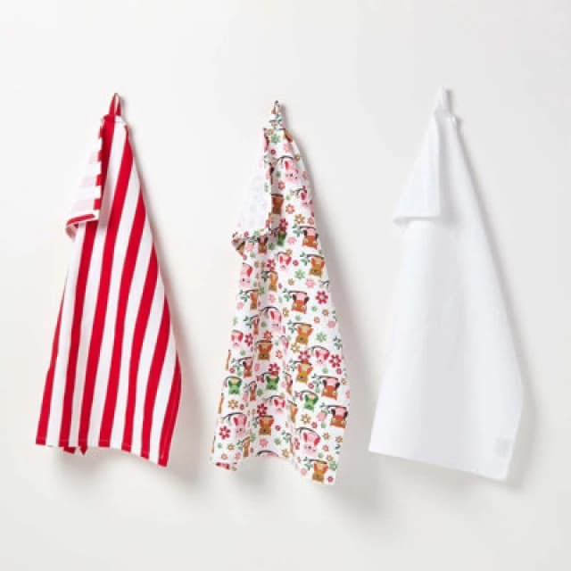 Homescapes Red Owls Cotton Tea Towels Set Of Three Red unisex