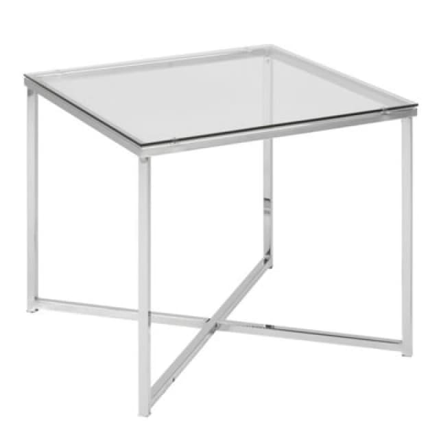 Furniture To Go Cross Square Metal Side Table With Glass Top