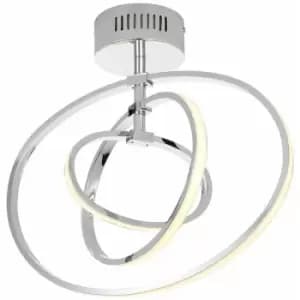 Loops - LED Semi Flush Ceiling Light 21W Warm White Chrome Hoop Ring Feature Strip Lamp