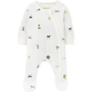 Joules Baby The Zip Babygrow - White Farm Print - Newborn