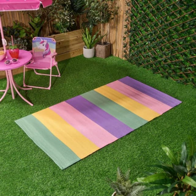 OHS OHS Kids Outdoor Garden Rug Waterproof Area Rainbow Stripe Mat Size: 80cm x 150cm Multi 80cm x 150cm Unisex 5027434209255