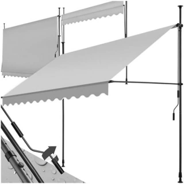 Tectake Awning With Hand Crank - Pressure Fitted , Height Adjustable 300 X 180 Cm - Light Grey