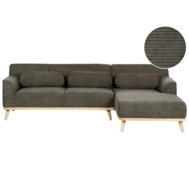 Beliani Corner Sofa 3 Seater Simos Corduroy Dark Green Left Hand