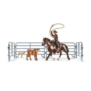 SCHLEICH Farm World Team Roping with Cowboy Toy Playset