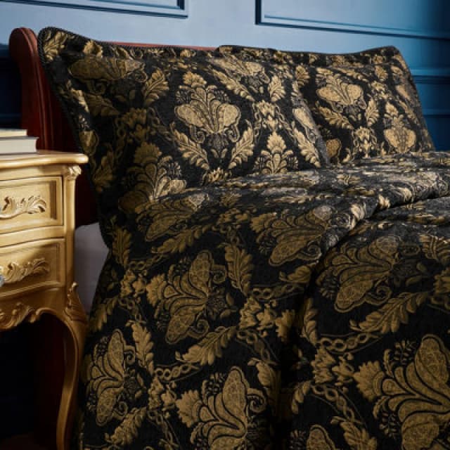 Paoletti Paoletti Shiraz Traditional Damask Jacquard Floral Piped Pillow Sham in Black One Size Unisex 5025532811417