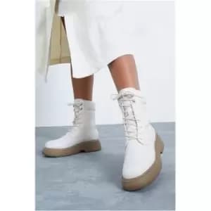 I Saw It First Stone Lace Up Chunky Sole Biker Boots - Brown