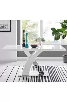 Atlanta Chrome Metal And White High Gloss 6 Seater Dining Table