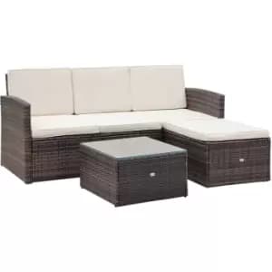 Outsunny - 3pc pe Rattan Wicker Set Storage 3-seater Sofa Footstool Table Brown - Brown