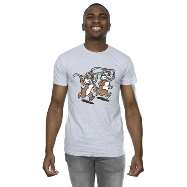 Disney Men Chip 'n Dale Glasses T-Shirt in Grey Size: Small Grey S Male 5063283652613