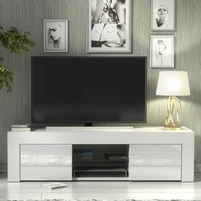 Creative Furniture Loom TV Unit 130cm - White with Gloss Doors White Unisex