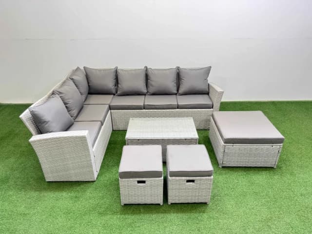 Fimous 9 Seater Garden Outdoor Rattan Furniture Set with Oblong Coffee Table in Light Grey Light Grey Unisex