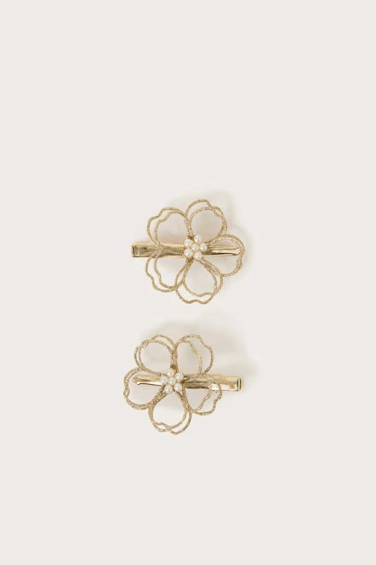 Monsoon Womens 2-Pack Wire Flower Hair Clips in Gold Gold Female One Size