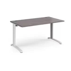 TR10 straight desk 1400mm x 800mm - white frame and grey oak top