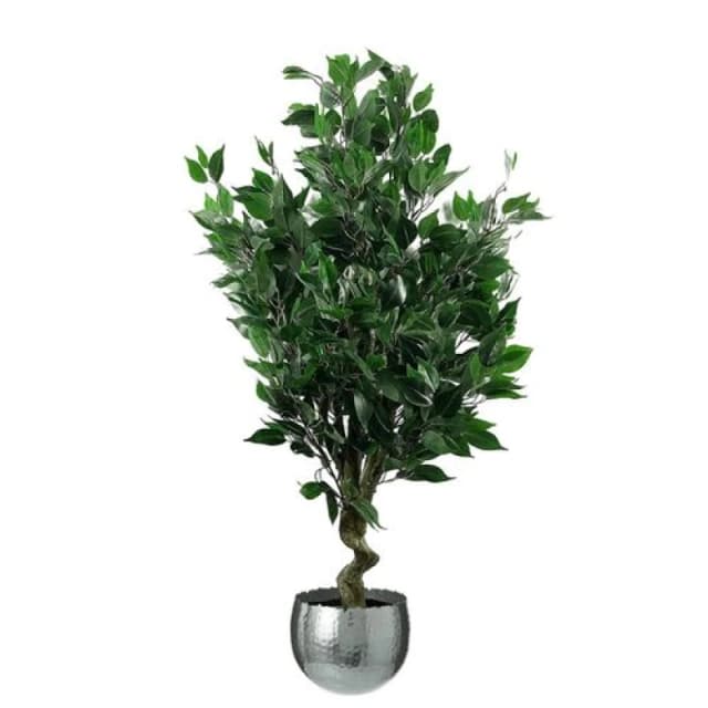 Leaf 110cm Leaf Realistic Artificial Ficus Tree / Plant Silver Curve Planter Green