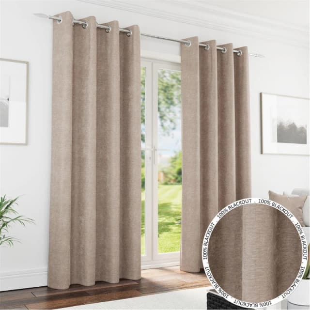 Enhanced Living Enhanced Living Knightsbridge Sand Chenille Eyelet 100% Blackout Curtains 90 X 108" (229X274Cm) Thermal Noise Reducing