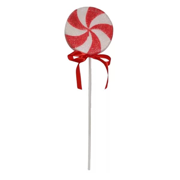 56cm Red and White Glitter Candy Cane Lollipop Christmas Decoration with Stem