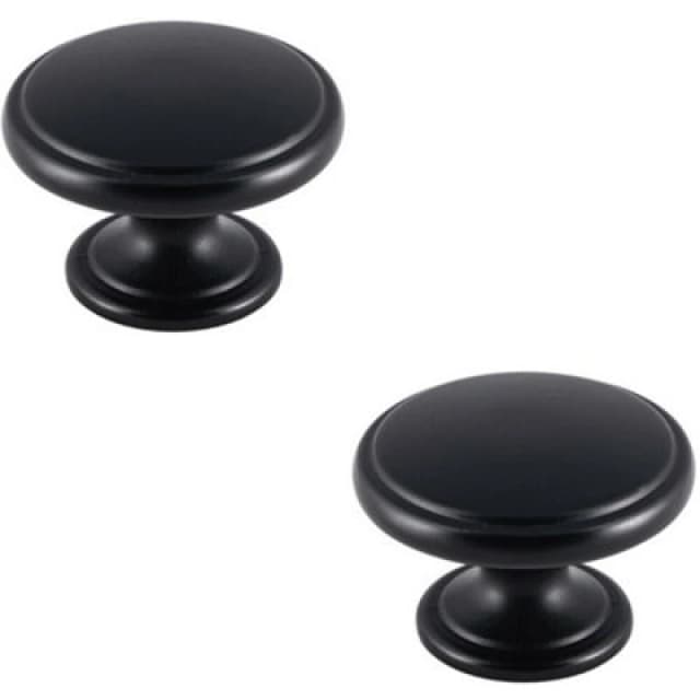 Loops 2x Ring Domed Cupboard Door Knob 38.5mm Diameter Matt Black Cabinet Handle Black unisex