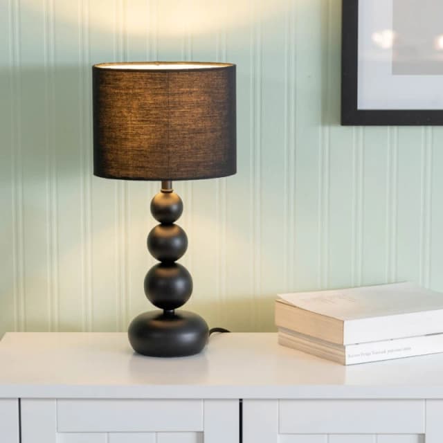 ValueLights Marissa Pair of Stacked Ball Table Lamp Lights Black