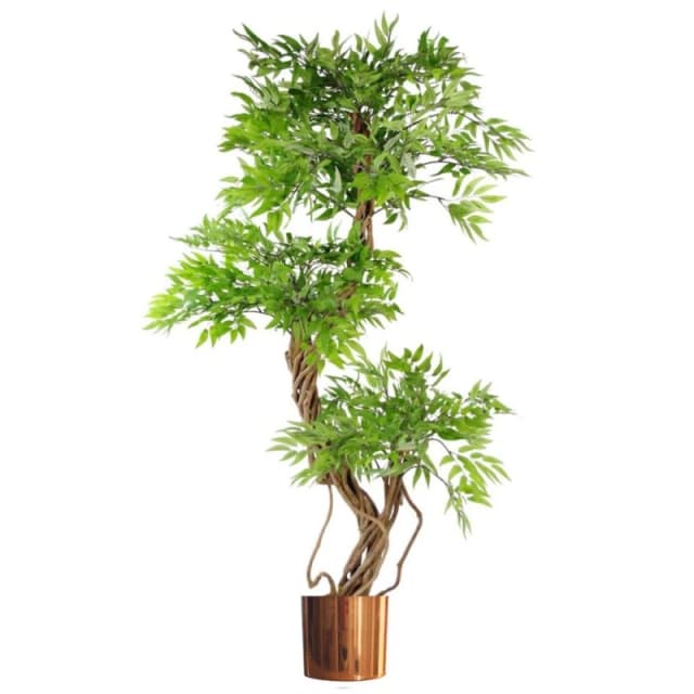 Leaf 140cm Leaf Realistic Artificial Japanese Fruticosa Ficus Tree, Green Copper Green