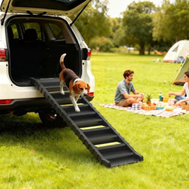 Pawhut Foldable Dog Ramp For Car, Non-Slip Dog Stairs For Suvs Truck, Black