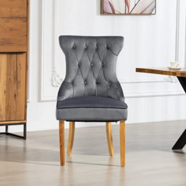 Martina Velvet Fabric Dining Chairs - Set Of 2 - Grey