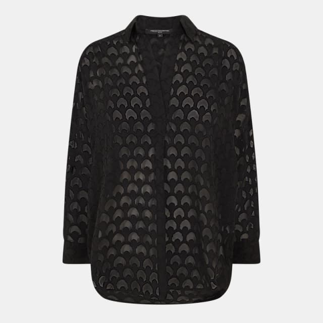 French Connection Geo Burn-Out Popover Shirt - Black 14