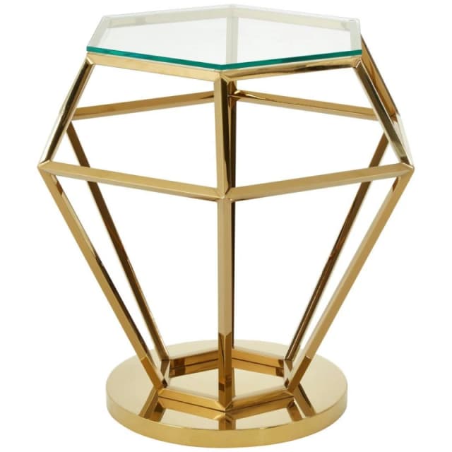 Premier Housewares Distinctive Small Gold Finish Diamond End Table, Prismatic Design Sitting Room Side Table, Sturdy Side Table Gold
